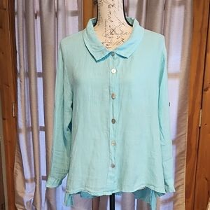 Match Point Aqua Button-Up Women's Top